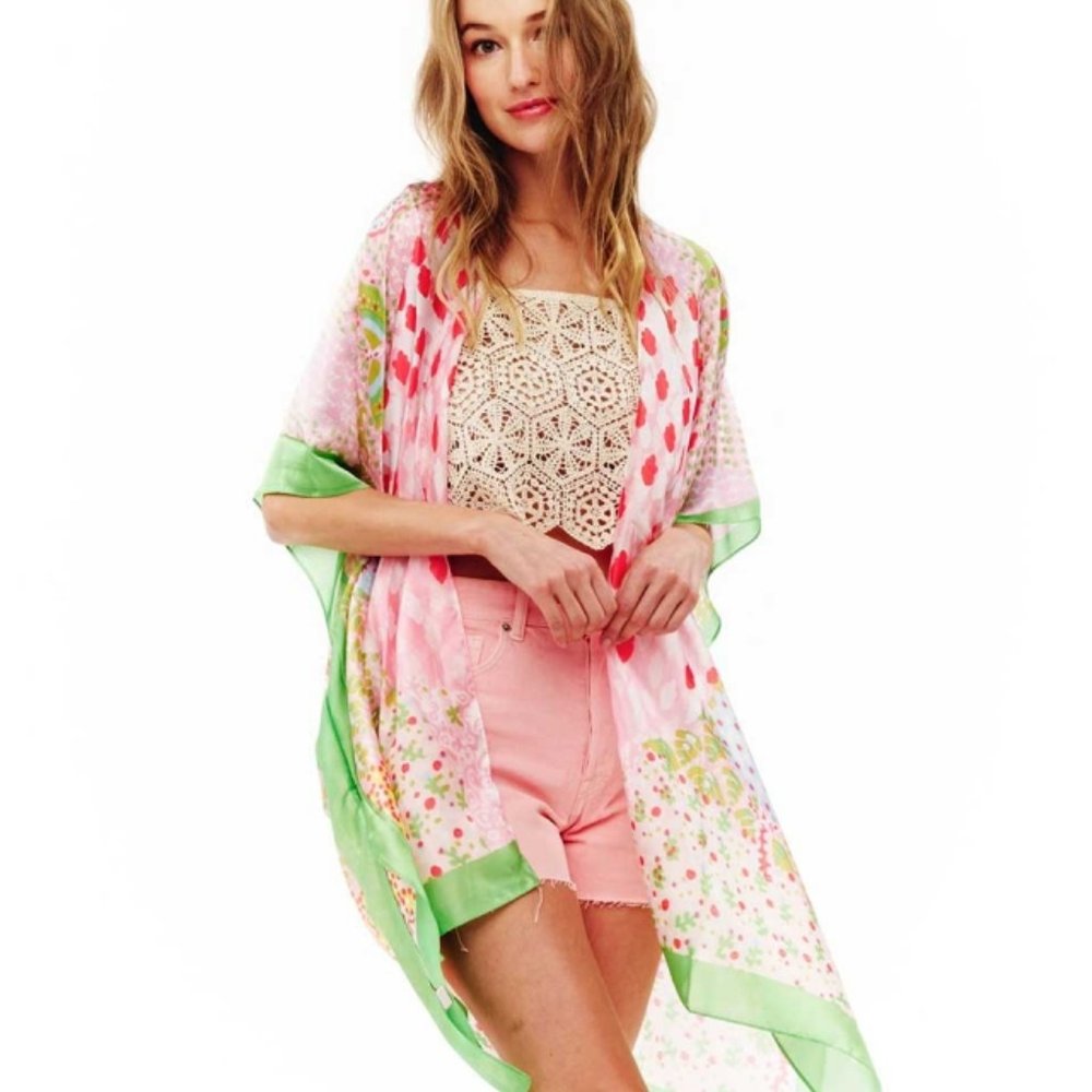 Boho Multiprint Patchwork Open Front Kimono Cardigan Beachy Cover-up Wrap